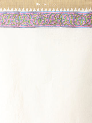 White Lilac Hand Block Printed Chanderi Saree With Geecha Border - S031704461