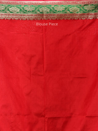 Banarasee Katan Silk Handloom Saree With Zari Work  - Red Green & Gold - S031704295