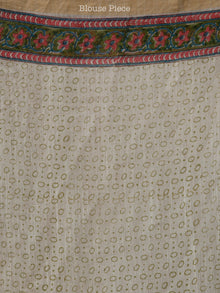 Green Orange Coral Ivory Hand Block Printed Handwoven Linen Saree With Zari Border - S031703812