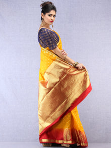 Banarasee Semi Silk Saree With Zari Work - Yellow Red Gold  - S031704387