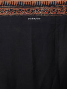 Coffee Brown Black Red Ivory Ajrakh Hand Block Printed Modal Silk Saree in Natural Colors - S031703701