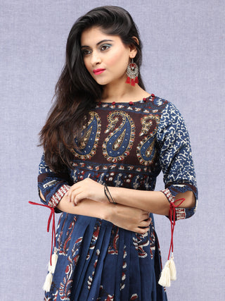 Naaz Tirana - Hand Block Mughal Printed Long Cotton Embroidered Dress - DS104F001