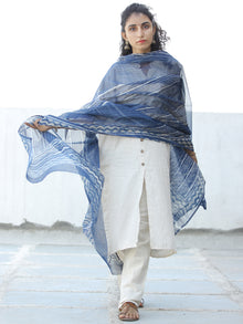 Indigo White Kota Doria Cotton Hand Block Printed Dupatta  - D04170623