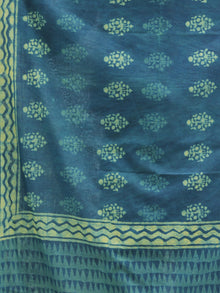 Indigo Green Yellow  Handloom Cotton Hand Block Printed Dupatta - D04170384