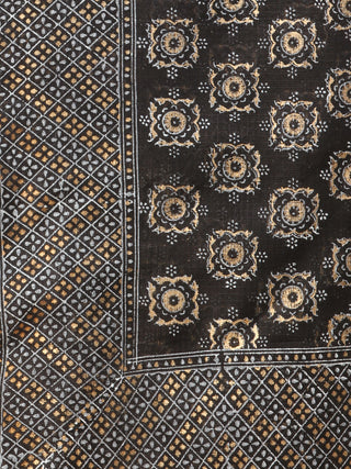 Black Indigo Kota Silk Hand Block Printed Dupatta - D04170774