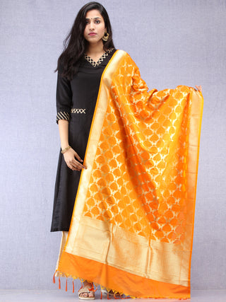 Banarasi Kanni Silk Dupatta With Zari Work - Mustard Yellow & Gold - D04170879