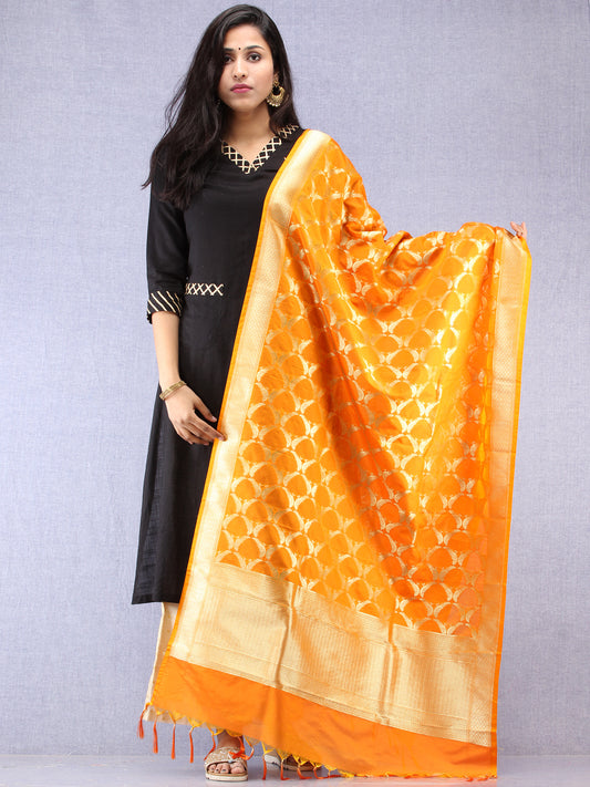 Banarasi Kanni Silk Dupatta With Zari Work - Mustard Yellow & Gold - D04170879
