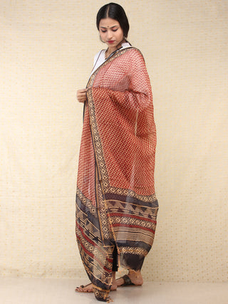 Beige Red Black Kota Silk Hand Block Printed Dupatta - D04170775
