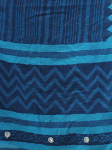 Indigo Blue Handloom Cotton Hand Block Printed Dupatta With Mirror Work - D04170385