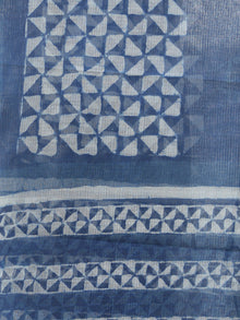 Indigo White Kota Doria Cotton Hand Block Printed Dupatta  - D04170624