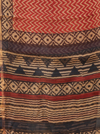 Beige Red Black Kota Silk Hand Block Printed Dupatta - D04170775