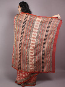 Red Beige Chanderi Bagru Hand Block Printed Saree - S03170280