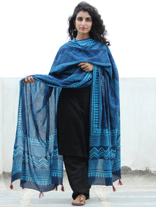 Indigo Blue Handloom Cotton Hand Block Printed Dupatta With Tassel - D04170386