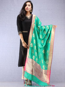 Banarasi Kanni Silk Dupatta With Zari Work - Green Hot Pink & Gold - D04170880