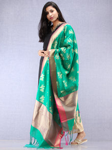 Banarasi Kanni Silk Dupatta With Zari Work - Green Hot Pink & Gold - D04170880