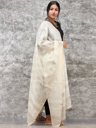 White Gold Chanderi Hand Block Printed Dupatta - D04170777