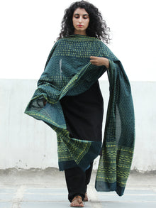 Deep Indigo Green  Handloom Cotton Hand Block Printed Dupatta  - D04170388