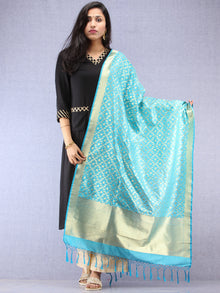 Banarasi Kanni Silk Dupatta With Zari Work - Sky Blue & Gold - D04170882
