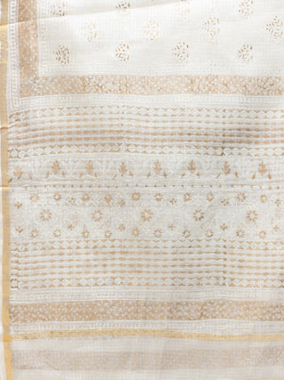 White Gold Kota Silk Hand Block Painted Dupatta - D04170778