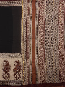 Black Brown Bagru Hand Block Printed and Dyed Chanderi Saree - S03170154