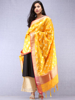 Banarasi  Silk Dupatta With Zari Work - Bright Yellow & Gold - D04170883