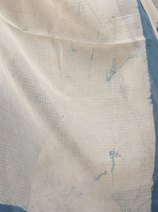White Indigo Kota Silk Hand Block Printed Dupatta - D04170779