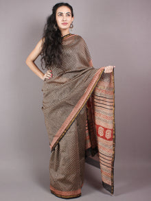Beige Red Black Chanderi Bagru Hand Block Printed Saree - S03170281