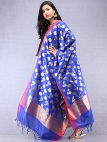 Banarasi Silk Dupatta With Zari Work - Electric Blue Magenta & Gold - D04170884