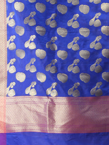 Banarasi Silk Dupatta With Zari Work - Electric Blue Magenta & Gold - D04170884