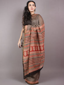 Beige Red Black Chanderi Bagru Hand Block Printed Saree - S03170281