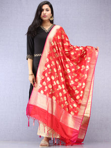 Banarasi Silk Dupatta With Zari Work - Red & Gold - D04170885