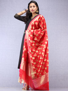 Banarasi Silk Dupatta With Zari Work - Red & Gold - D04170885