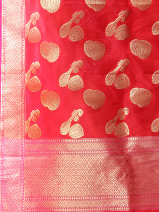 Banarasi Silk Dupatta With Zari Work - Red & Gold - D04170885