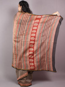 Beige Red Black Chanderi Bagru Hand Block Printed Saree - S03170281