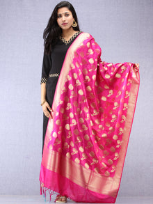 Banarasi Silk Dupatta With Zari Work - Magenta & Gold - D04170886