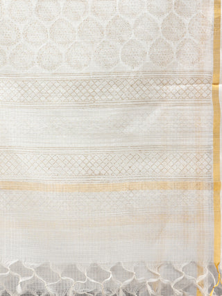 White Gold Kota Silk Hand Block Printed Dupatta - D04170782