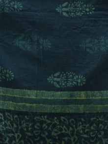 Deep Indigo Green Handloom Cotton Hand Block Printed Dupatta with Lace Border - D04170392