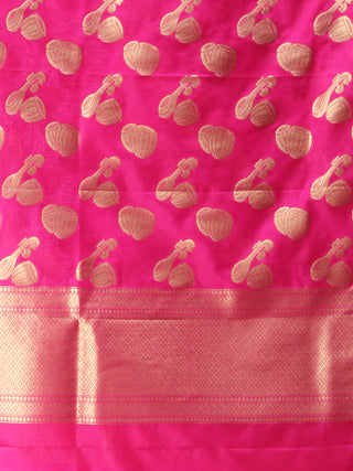Banarasi Silk Dupatta With Zari Work - Magenta & Gold - D04170886
