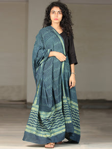 Deep Indigo Green Handloom Cotton Hand Block Printed Dupatta - D04170393