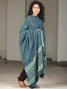 Deep Indigo Green Handloom Cotton Hand Block Printed Dupatta - D04170393