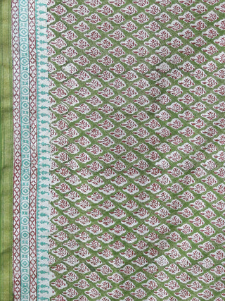 Asparagus Green White Chanderi Hand Block Printed Dupatta - D04170626