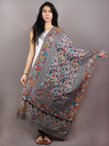 Multi Colour Kani Weaved Border Pure Wool Cashmere Stole from Kashmir - S6317117