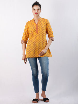 Yellow Purple South Handloom Cotton Top With  Zari Border - T48FXXX