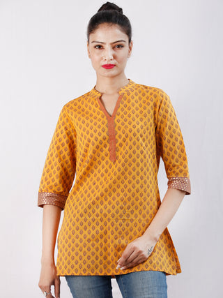 Yellow Purple South Handloom Cotton Top With  Zari Border - T48FXXX
