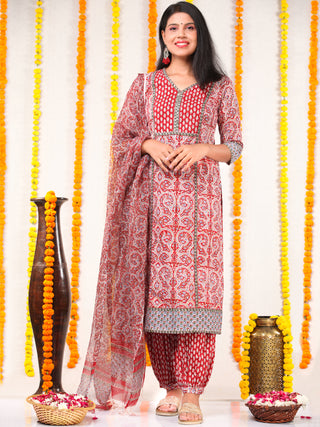Utsav Sajoon - Set of Kurta Salwar Pants & Kota Doria Dupatta - KS03C2569D