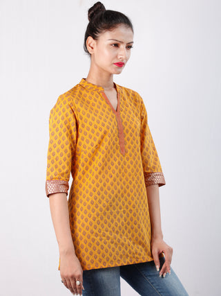 Yellow Purple South Handloom Cotton Top With  Zari Border - T48FXXX