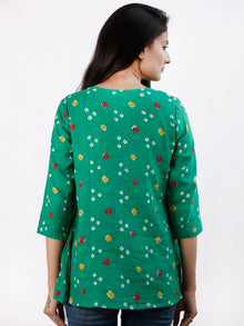 Parrot Green Bandhani Glace Cotton Top With Gotta  - T58FXXX