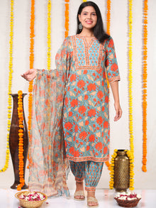 Utsav Ambar - Set of Kurta Salwar Pants & Kota Doria Dupatta - KS10A2570D