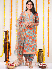 Utsav Ambar - Set of Kurta Salwar Pants & Kota Doria Dupatta - KS10A2570D