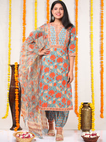 Utsav Ambar - Set of Kurta Salwar Pants & Kota Doria Dupatta - KS10A2570D